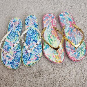 Lilly Pulitzer womens Rubber Sale Sandal Flip flops lot of 2 size 9/10